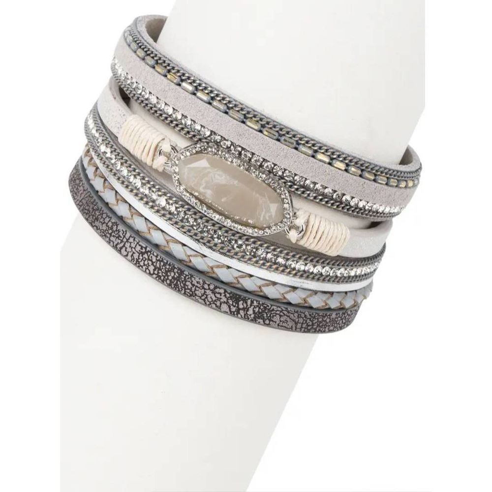 Saachi Dazzling Reyin Stone Leather Bracelet